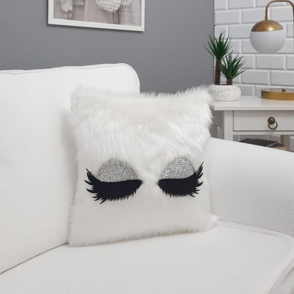 Körfez Kırlent Peluş Kirpik Kırlent Kılıfı Beyaz 40 x 40 Cm - 43 x 43 cm - Renkli Kırlent / Mobilya Yastığı Fiyatı