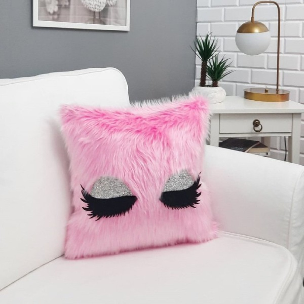 Körfez Kırlent Peluş Kirpik Kırlent Kılıfı Pembe 40 x 40 Cm - 43 x 43 cm - Renkli Kırlent / Mobilya Yastığı Fiyatı