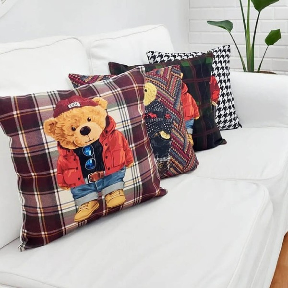 Körfez Kırlent Teddy Bear Temalı Kırlent Kılıfı 4'lü Kombin Set - 43 x 43 cm - Renkli Kırlent / Mobilya Yastığı Fiyatı