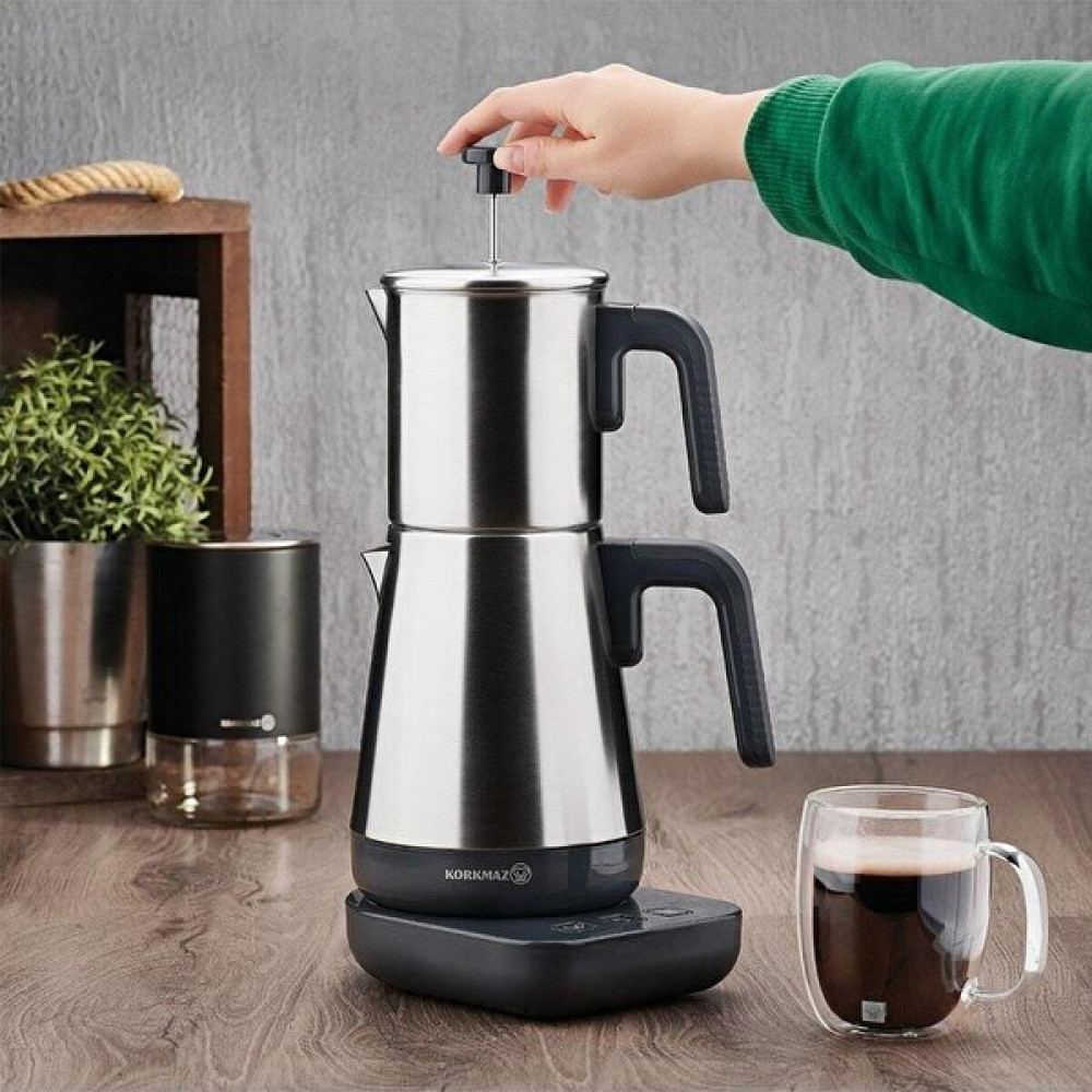 Korkmaz Çay Makinesi French Press Özellikli Gri A850-01 Moderna Elektrikli Çaycı Çay Makineleri Fiyatı