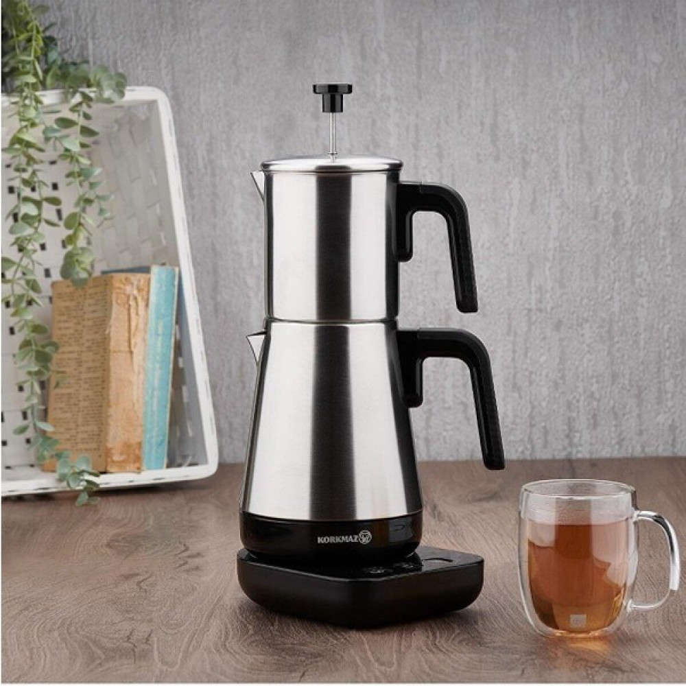 Korkmaz Moderna Elektrikli Çay Makinesi French Press Özellikli Siyah Çay Makineleri Fiyatı