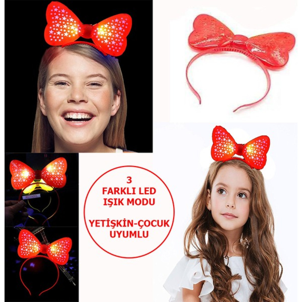 Kornea Store LED Işıklı Pilli 3 Farklı Modda Yanan Yıldızlı Fiyonk Parti Tacı Kırmızı Renk 19X15 cm (K246) Led Aydınlatmalar Fiyatı