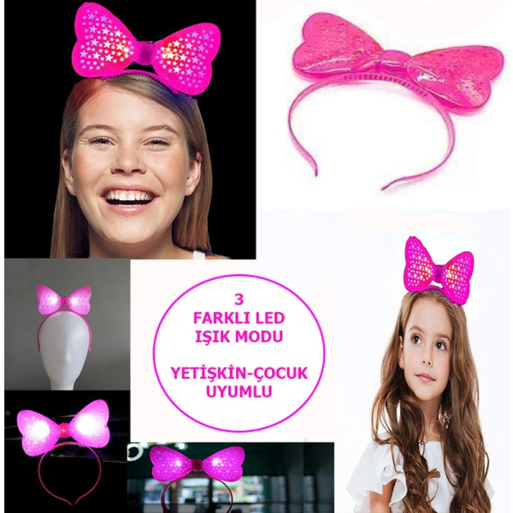 Kornea Store LED Işıklı Pilli 3 Farklı Modda Yanan Yıldızlı Fiyonk Parti Tacı Pembe Renk 19X15 cm (K246) Led Aydınlatmalar Fiyatı