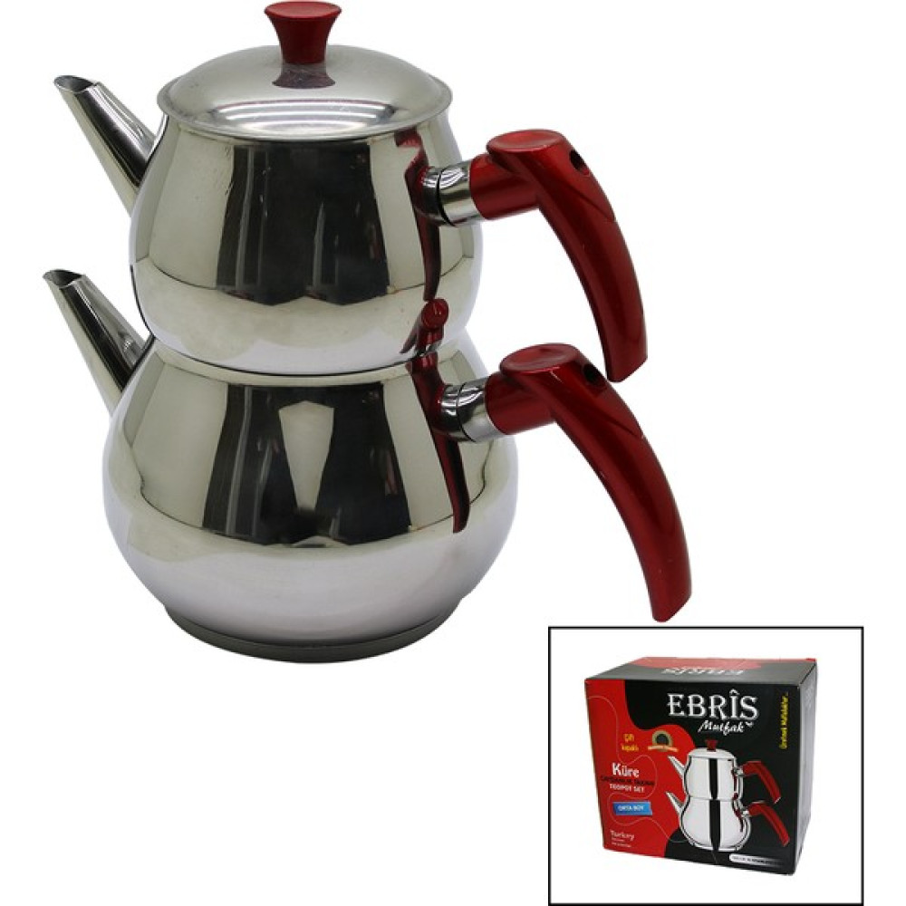 Kornea Store Orta Boy Küre Çelik Çaydanlık Seti Üst: 1lt - Alt: 1.60LT (K246) Çay / Çaydanlık Setleri Fiyatı