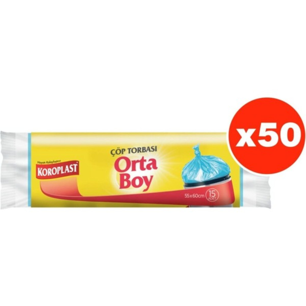 Koroplast Güçlü Orta Boy 15LI Çöp Torbası x 50 Paket (55*60 Cm) - 55 x 60 cm Çöp Poşetleri Fiyatı
