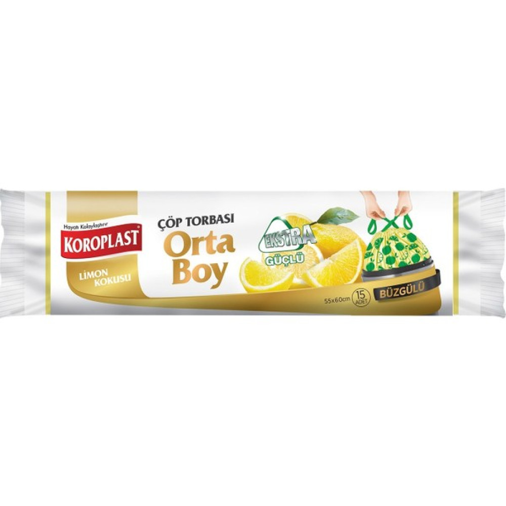 Koroplast Limon Kokulu Ekstra Güçlü Orta Boy Büzgülü Çöp Torbası 10'lu Çöp Poşetleri Fiyatı