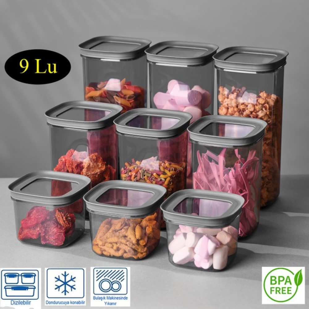 Koruca 9 Lu Gri Erzak Bakliyat Saklama Kabı Seti 10.50 Litre Baharatlık Airtight Sızdırmaz Saklama Kabı Seti Oto Boyaları Fiyatı
