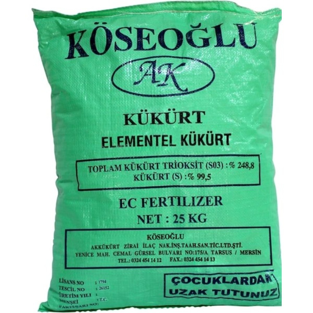 Köseoğlu Elementel Kükürt 25KG Gübre Fiyatı