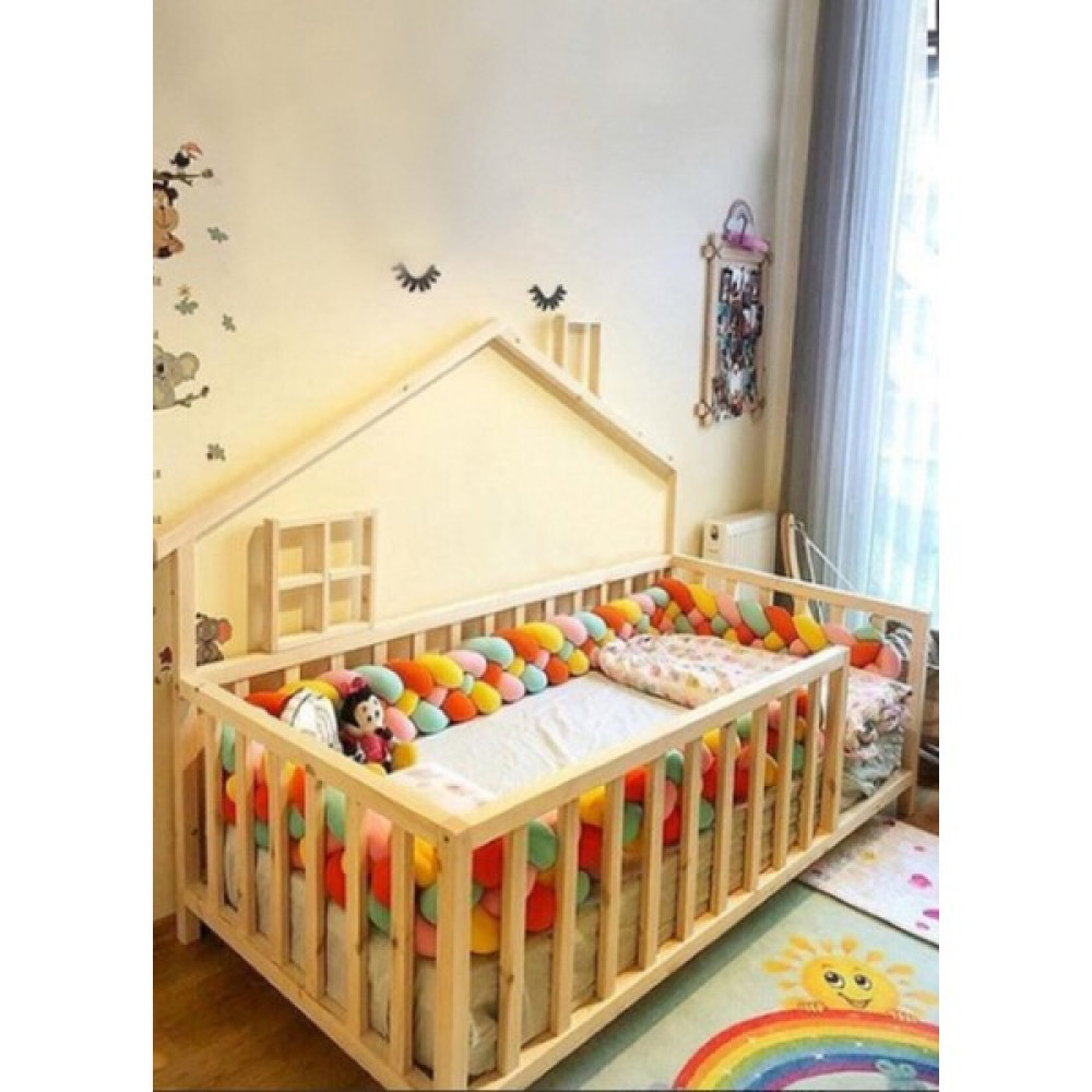 Köşk Mobilya Masal Doğal Montessori Bebek ve Çocuk Karyolası tüm Ölçülerde Yarım Çatılı - 100 x 150 cm - Ahşap Karyola Fiyatı