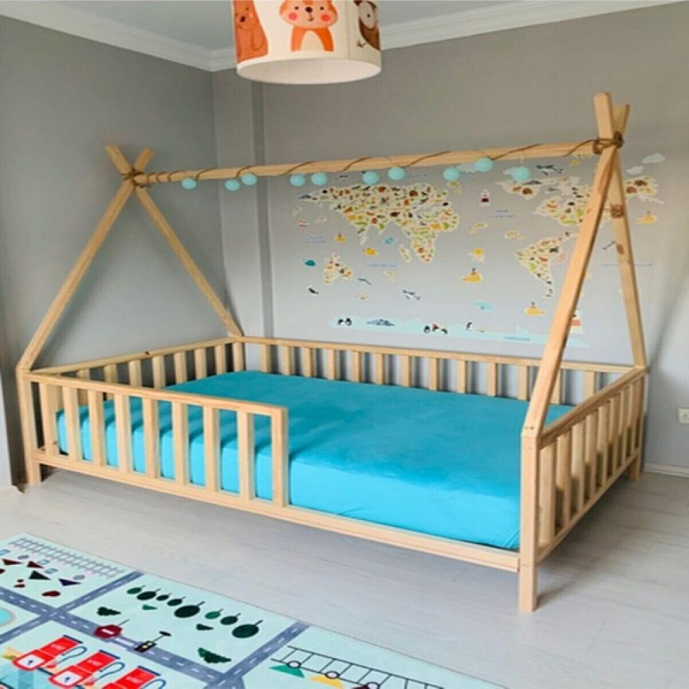 Köşk Mobilya Rüya Doğal Montessori Bebek ve Çocuk Karyolası Kızılderili Model tüm Ölçülerde - 100 x 200 cm - Ahşap Karyola Fiyatı