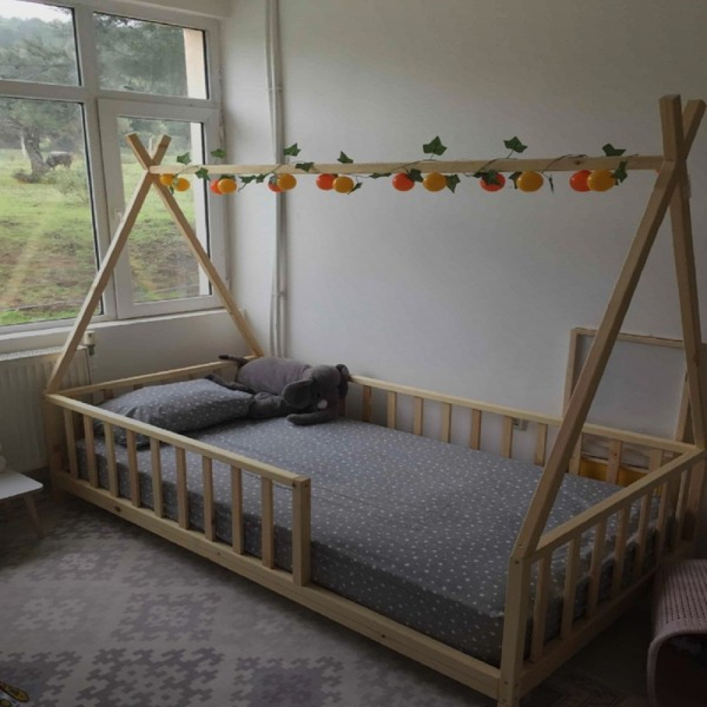 Köşk Mobilya Rüya Doğal Montessori Bebek ve Çocuk Karyolası Kızılderili Model tüm Ölçülerde - 70 x 140 cm - Ahşap Karyola Fiyatı