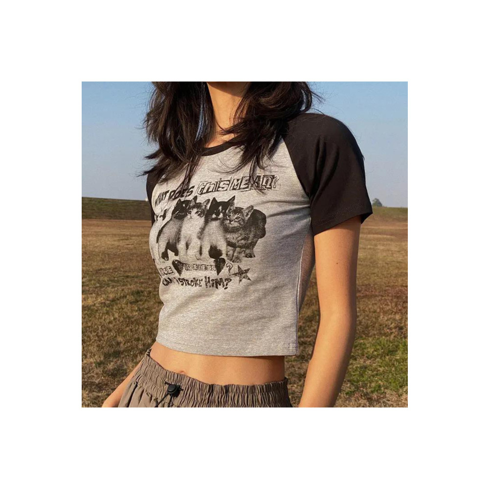 Köstebek Gri Can I Stroke Him Yarım T-shirt S Beden Bayan T-shirt Fiyatı