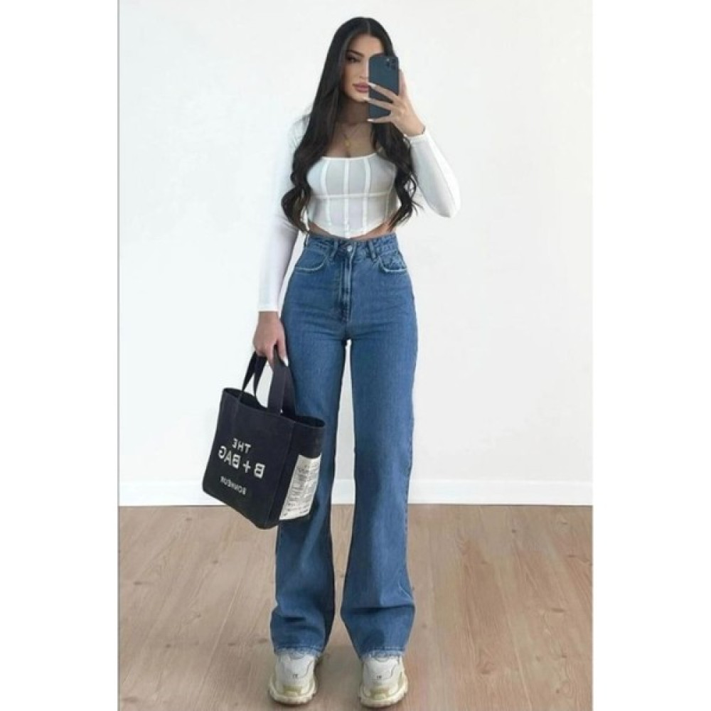 Kot Modası Christian 90'S Orta Palazzo Paça Sjean Pantolon Bayan Jeans / Kot Pantolon Fiyatı
