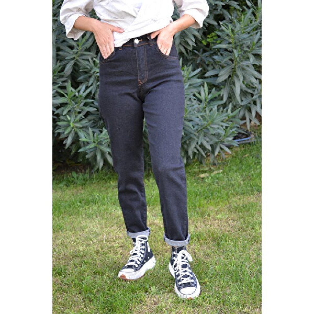 Kot Modası Denim Kumaş Kar Siyah Mom Jeans Bayan Jeans / Kot Pantolon Fiyatı