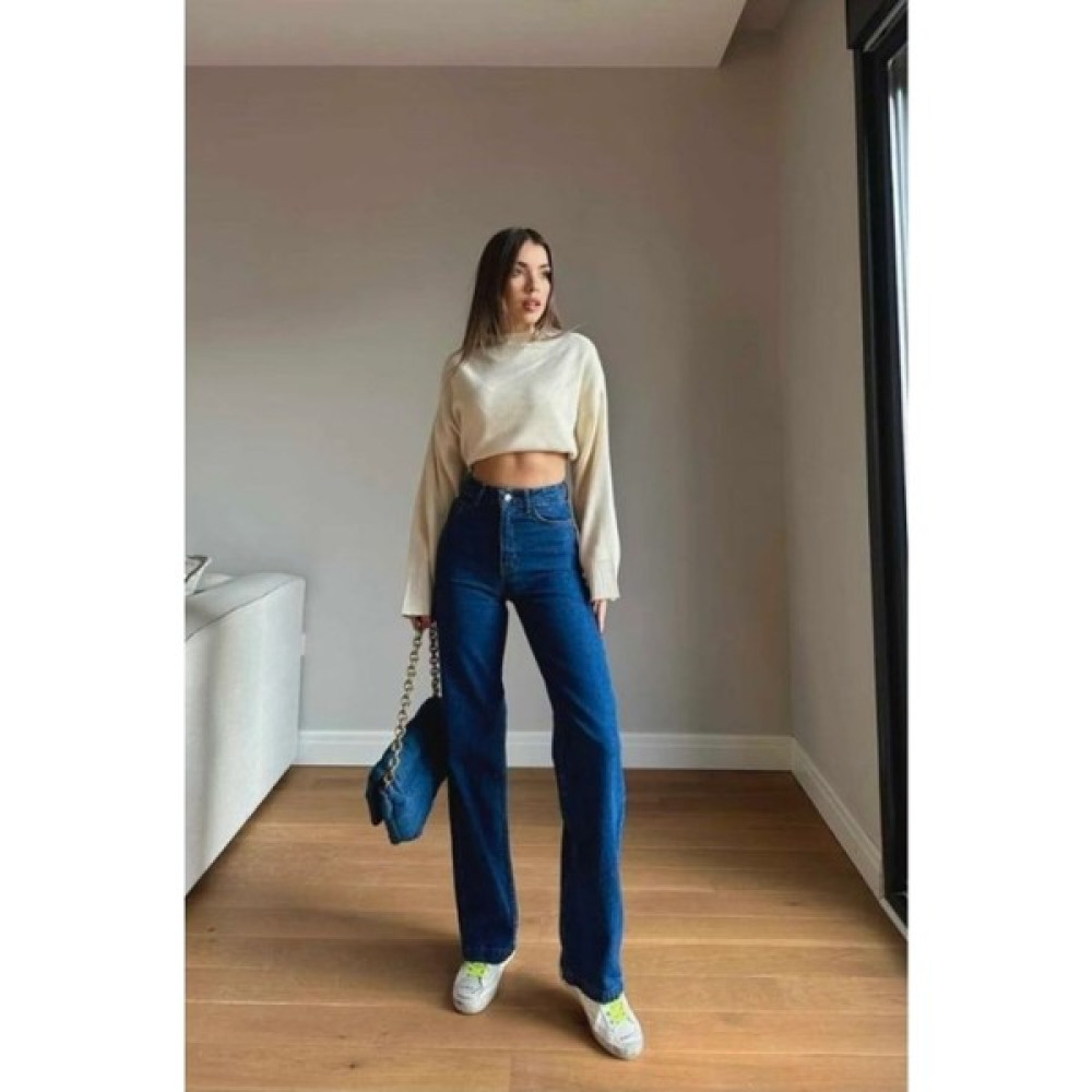 Kot Modası Vanes Gold Ikon 90'S Koyu Palazzo Jean Pantolon Bayan Jeans / Kot Pantolon Fiyatı