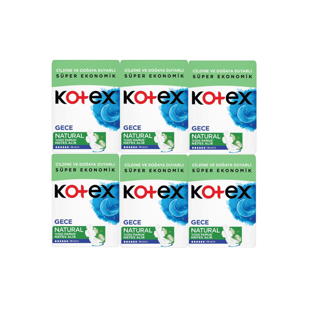 Kotex Natural Gece Hijyenik Ped 14lü 6 Adet Hijyenik Pedler ve Tamponlar Fiyatı