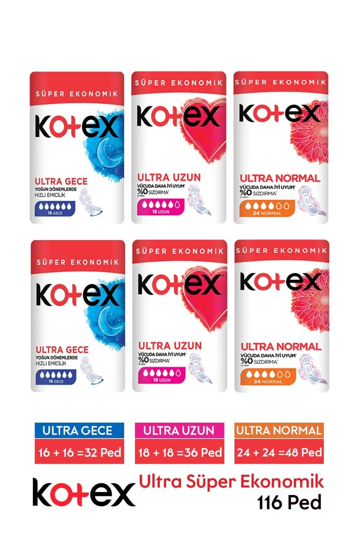 Kotex Ultra Süper Ekonomik Paket Gece Normal Uzun X 6 Paket" Hijyenik Pedler ve Tamponlar Fiyatı
