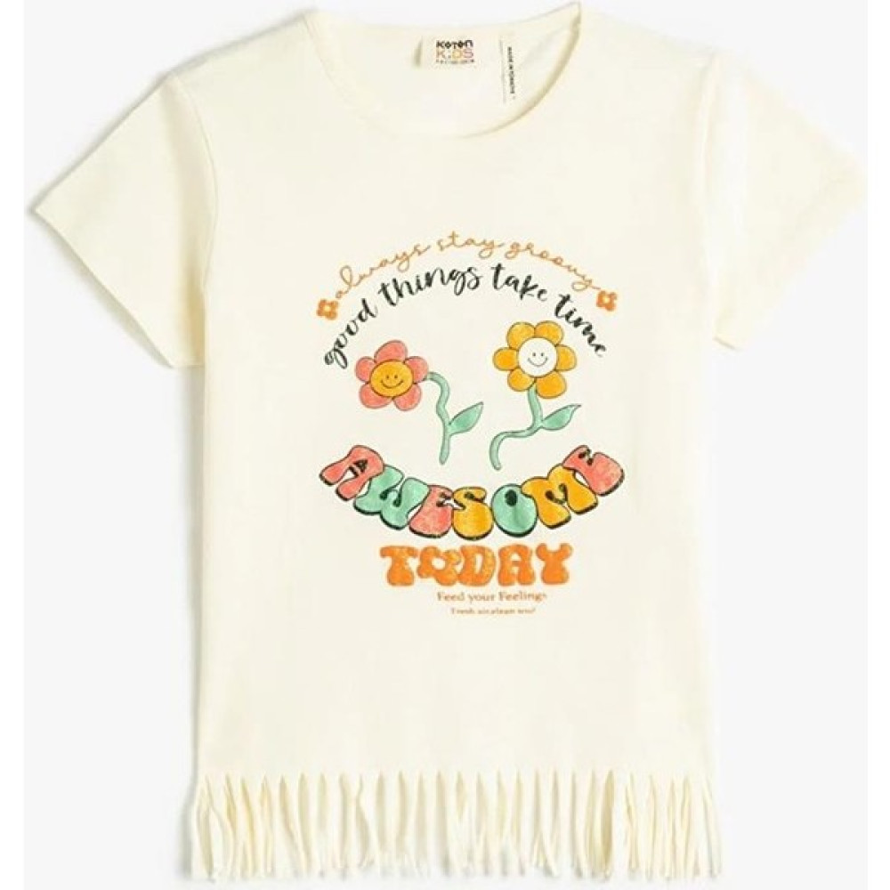 Koton 3SKG10173AK 050 Bej Kız Çocuk Pamuk Jersey Kısa Kollu O Yaka T-Shirt T-Shirt & Sweatshirt (Outdoor) Fiyatı