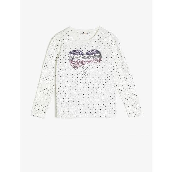 Koton 8KKG17163GK Ekru Kız Çocuk Pul Detaylı T-Shirt