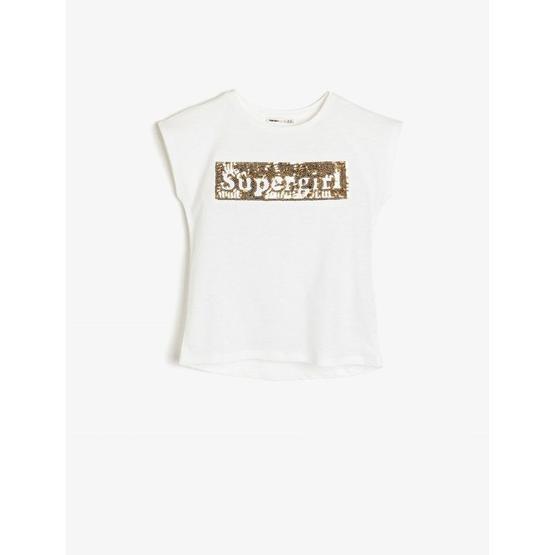 Koton 8KKG17163GK Ekru Kız Çocuk Pul Detaylı T-Shirt