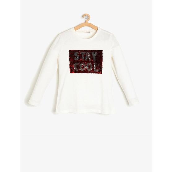 Koton 8KKG17163GK Ekru Kız Çocuk Pul Detaylı T-Shirt