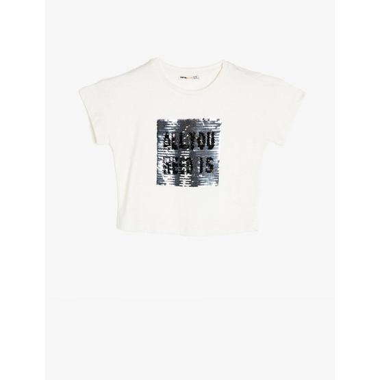 Koton 8KKG17163GK Ekru Kız Çocuk Pul Detaylı T-Shirt