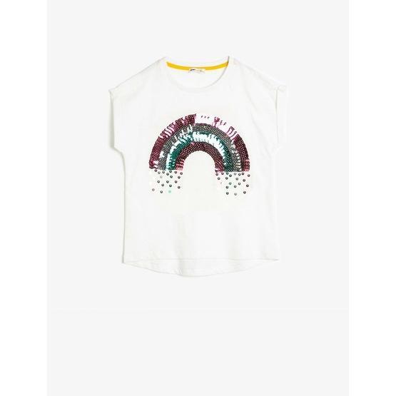 Koton 8KKG17163GK Ekru Kız Çocuk Pul Detaylı T-Shirt