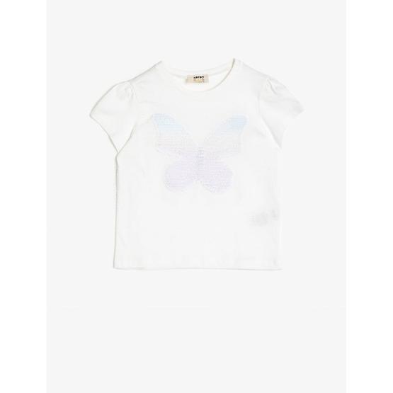 Koton 8KKG17163GK Ekru Kız Çocuk Pul Detaylı T-Shirt