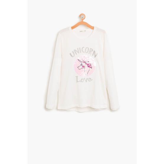 Koton 8KKG17163GK Ekru Kız Çocuk Pul Detaylı T-Shirt