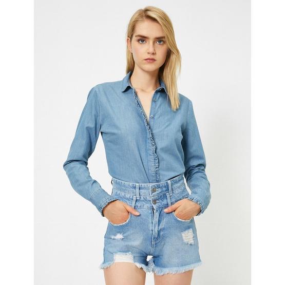Koton 9YAK67055MD Mavi Jean Kadın Gömlek
