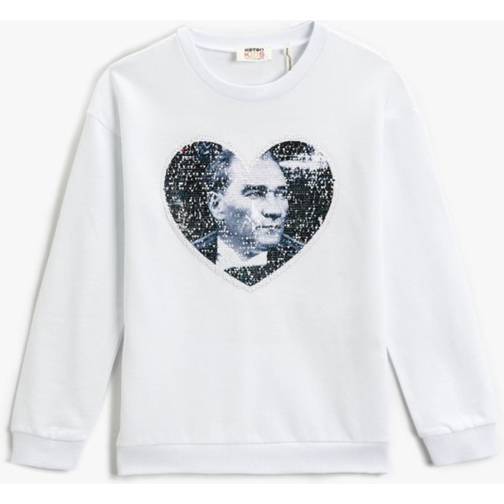 Koton Atatürk Baskılı Çift Taraflı Pul Payet İşlemeli Sweatshirt Kız Çocuk Sweatshirt Fiyatı