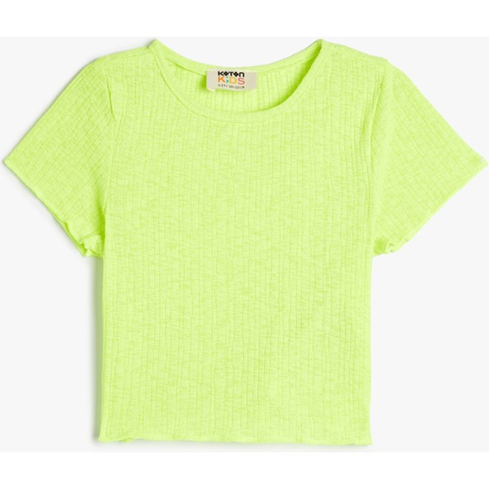 Koton Basic Tişört Kısa Kollu Bisiklet Yaka Dokulu Kız Çocuk T-shirt Fiyatı