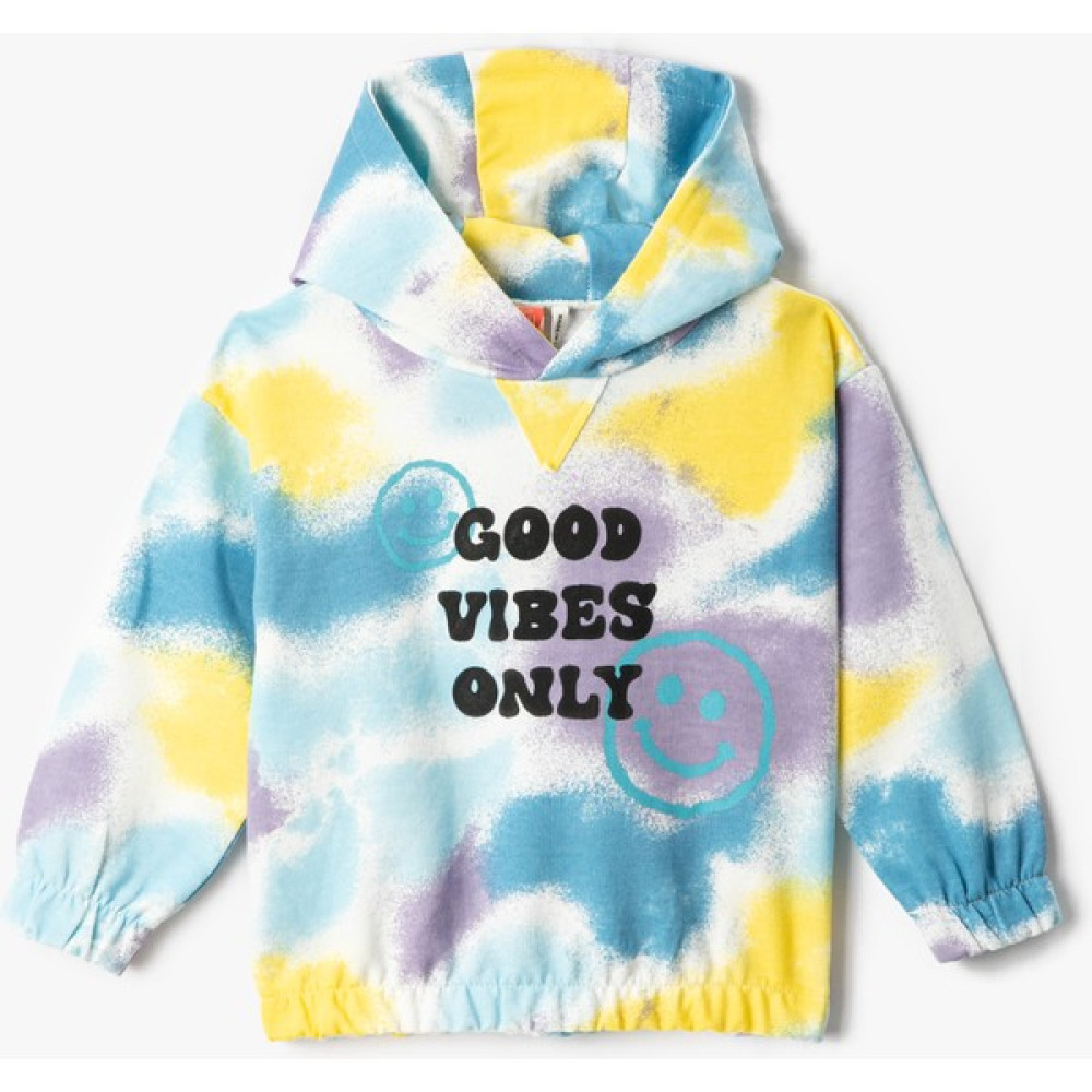 Koton Baskılı Kapşonlu Sweatshirt Batik Desenli Uzun Kollu Manşetleri ve Beli Lastikli Bebek Sweat Shirt Fiyatı