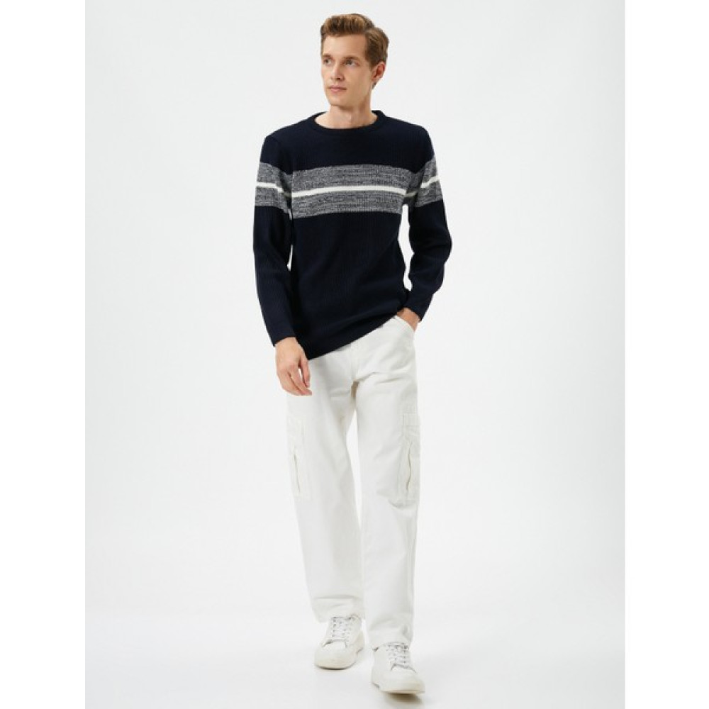 Koton Bisiklet Yaka Kazak Slim Fit Renk Bloklu Uzun Kollu Erkek Kazak & Süveter & Triko Fiyatı