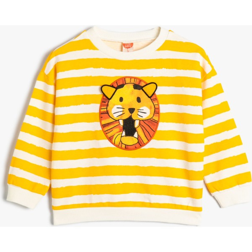 Koton Çizgili Sweatshirt Aslan Grafik Baskılı Uzun Kollu Bisiklet Yaka Bebek Sweat Shirt Fiyatı
