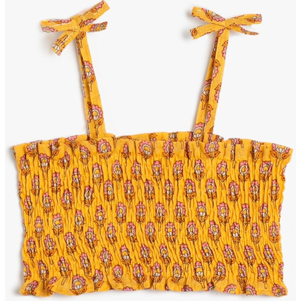 Koton Crop Bluz Askılı Çiçekli Gipe Detaylı Pamuklu Bebek T-shirt Fiyatı