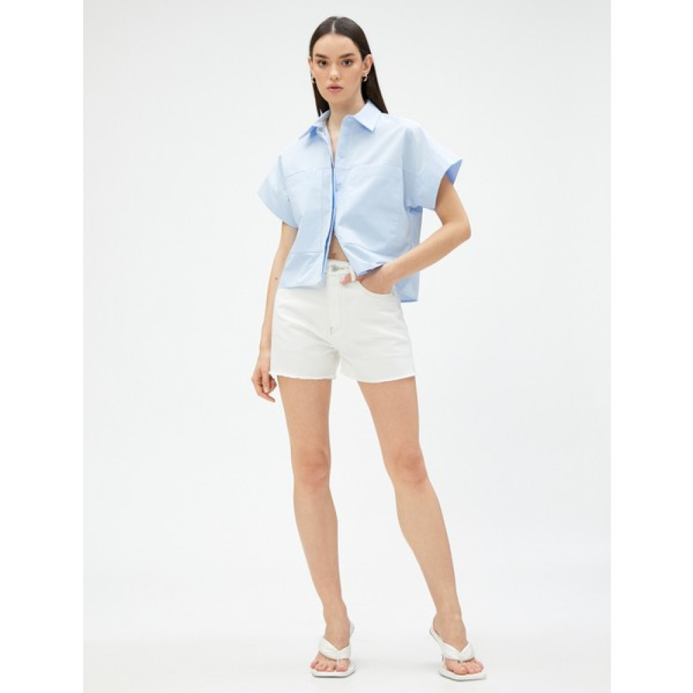 Koton Crop Poplin Gömlek Kısa Kollu Pamuklu Kadın Gömlek Fiyatı