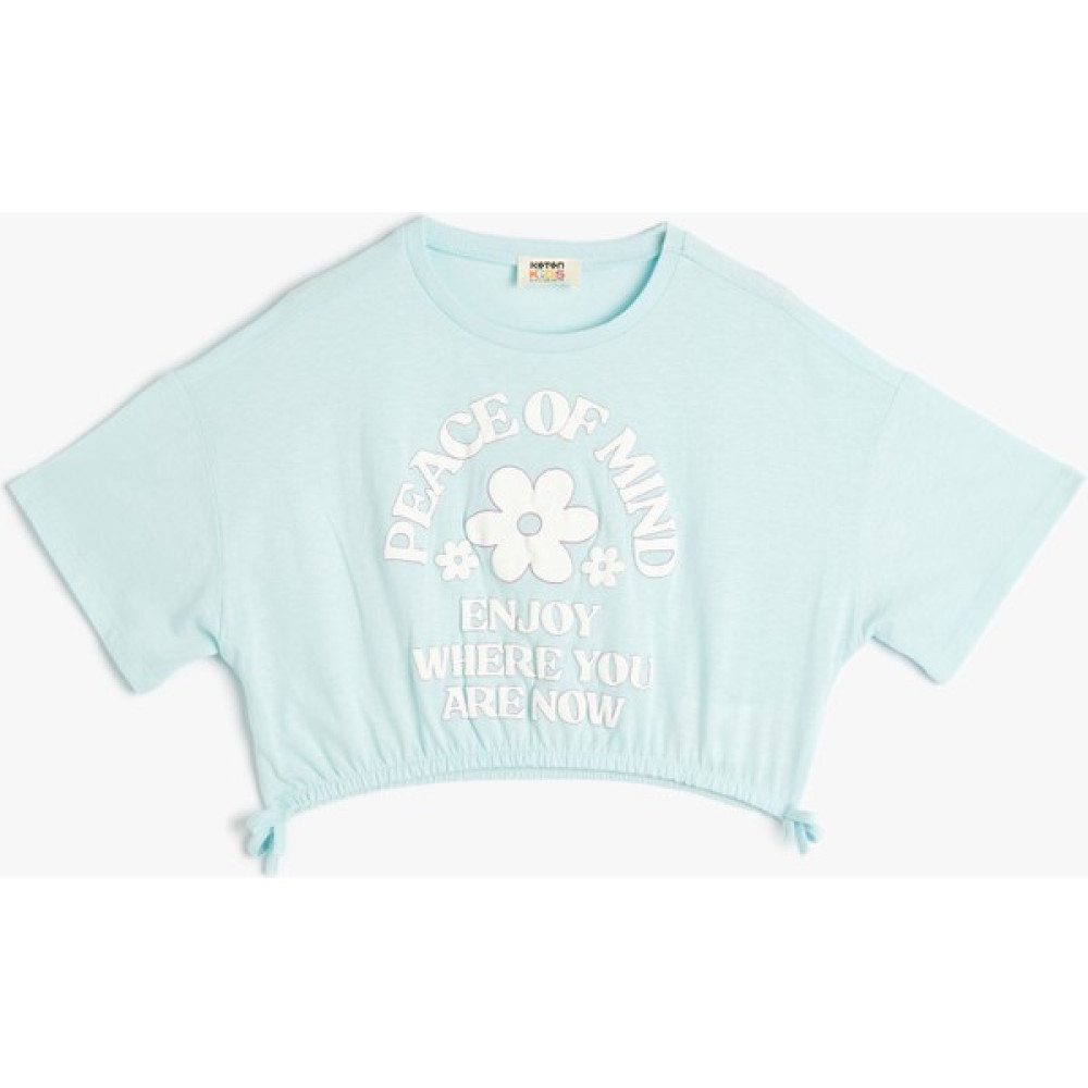 Koton Crop T-Shirt Kısa Kollu Bisiklet Yaka Slogan Baskılı Pamuklu Kız Çocuk T-shirt Fiyatı