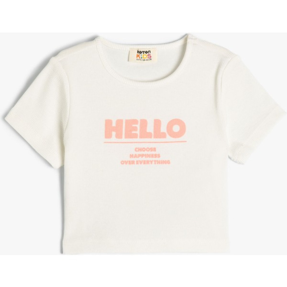 Koton Crop Tişört Baskı Detaylı Ribanalı Kız Çocuk T-shirt Fiyatı