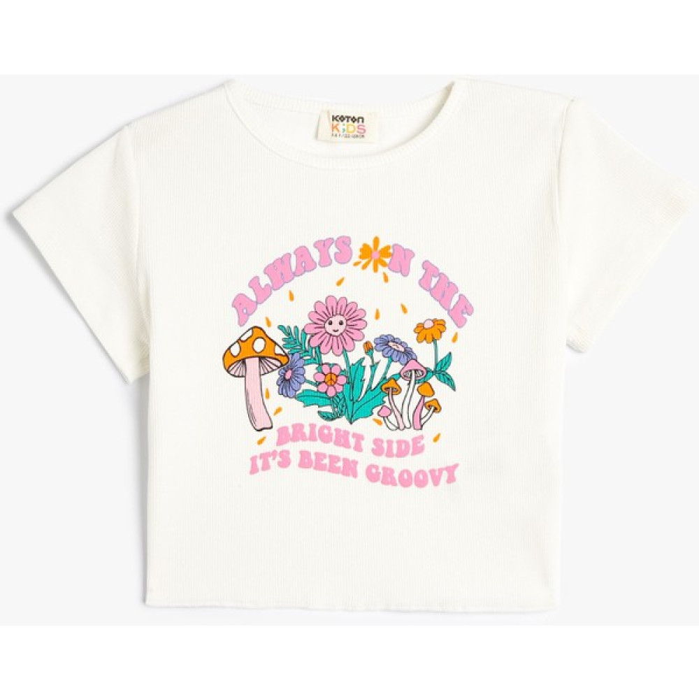 Koton Crop Tişört Çiçek Baskılı Kısa Kollu Pamuklu Kız Çocuk T-shirt Fiyatı