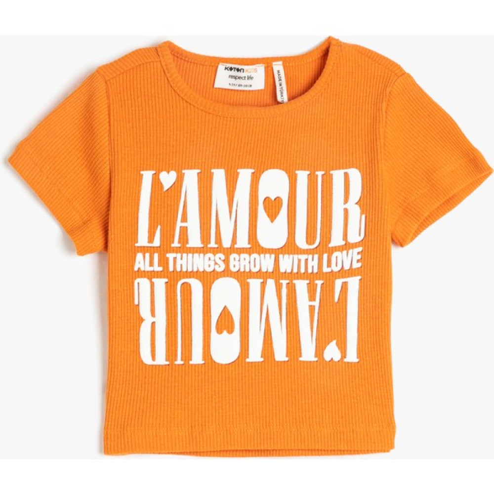 Koton Crop Tişört Kısa Kollu Baskılı Bisiklet Yaka Fitilli10 Kız Çocuk T-shirt Fiyatı