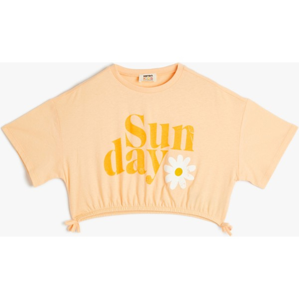 Koton Crop Tişört Kısa Kollu Bisiklet Yaka Baskılı Pamuklu Kız Çocuk T-shirt Fiyatı