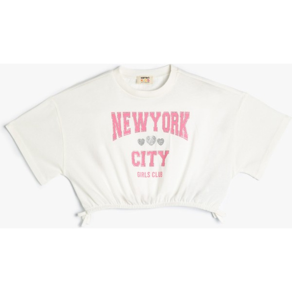 Koton Crop Tişört Kolej Baskılı Kısa Kollu Pamuklu Kız Çocuk T-shirt Fiyatı