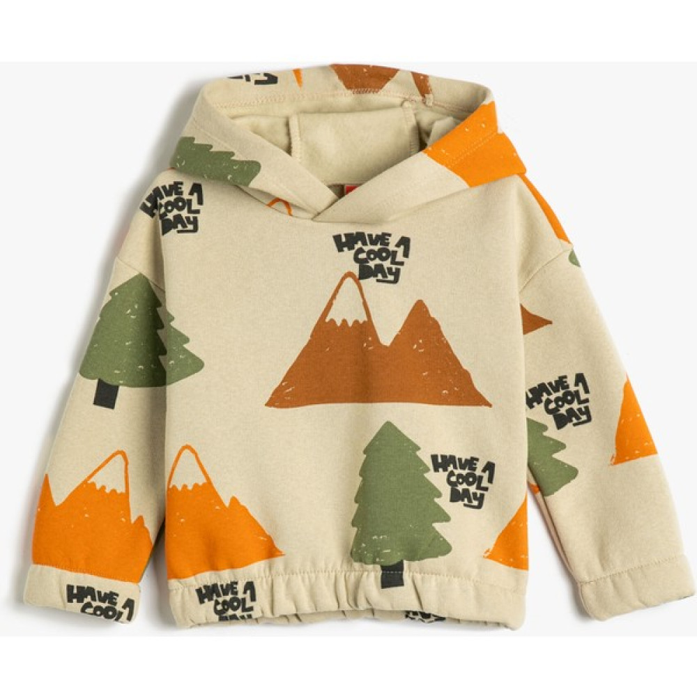 Koton Kapşonlu Sweatshirt Doğa Temalı Uzun Kollu Şardonlu Bebek Sweat Shirt Fiyatı