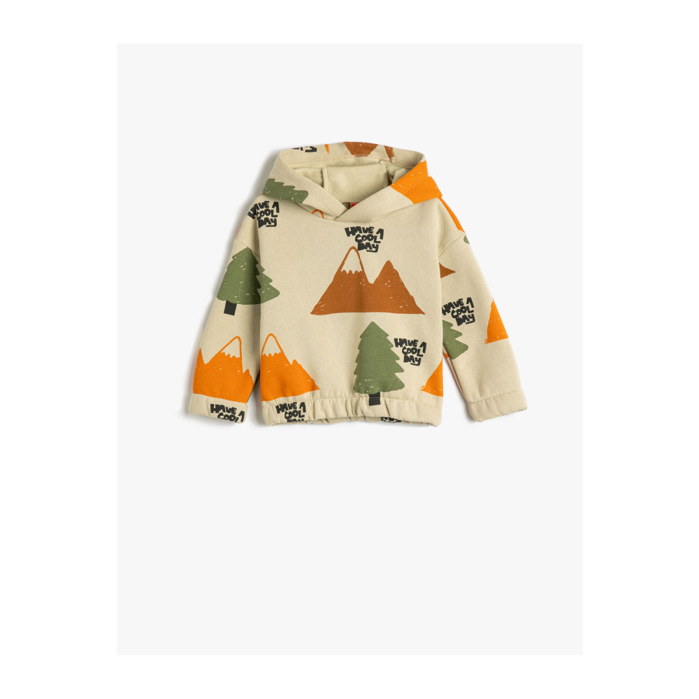 Koton Kapşonlu Sweatshirt Doğa Temalı Uzun Kollu Şardonlu 6-9 AY Beden Bayan Sweatshirt Fiyatı