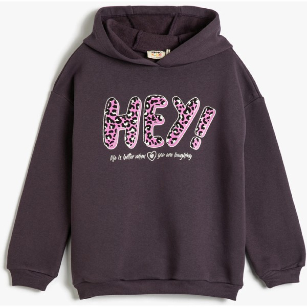 Koton Kapşonlu Sweatshirt Simli Baskı Detaylı Uzun Kollu Şardonlu Kız Çocuk Sweatshirt Fiyatı