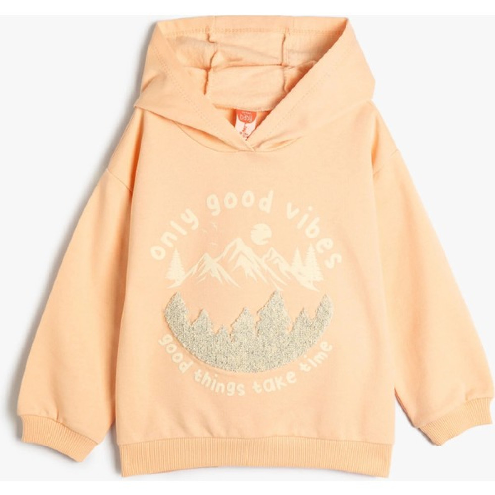 Koton Kids Kız Bebek Kapşonlu Sweatshirt Baskı ve Aplike Detaylı Uzun Kollu Kız Çocuk Sweatshirt Fiyatı