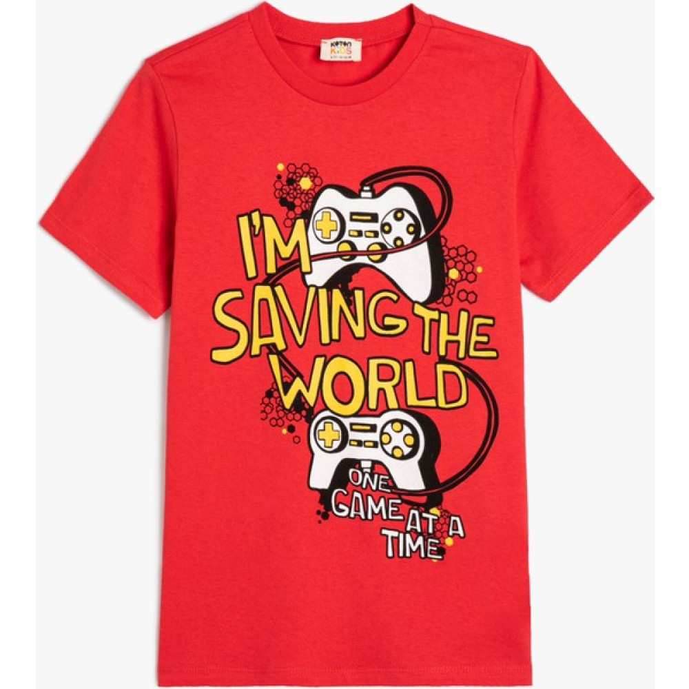 Koton Kısa Kollu Tişört Oyun Temalı Bisiklet Yaka Pamuklu Erkek Çocuk T-shirt Fiyatı