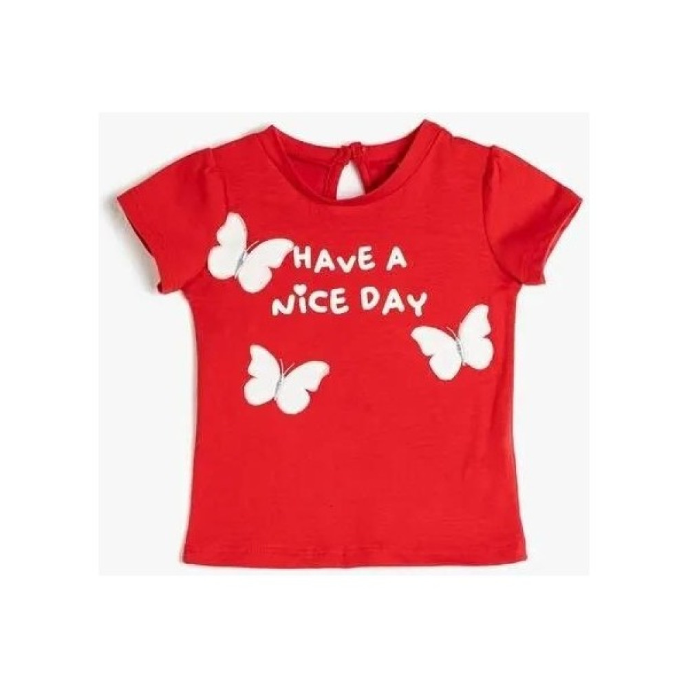 Koton Kız Bebek Kelebek Işlemeli Tişört Slogan Detaylı Bisiklet Yaka Kısa Kollu Kız Çocuk T-shirt Fiyatı