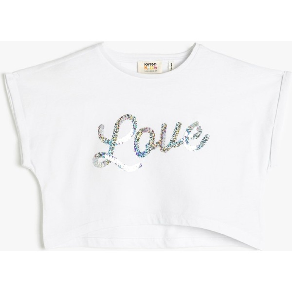 Koton Kız Çocuk Oversize Kısa Kollu Pul Payet Işlemeli Crop Tişört 3SKG10037AK Kız Çocuk T-shirt Fiyatı